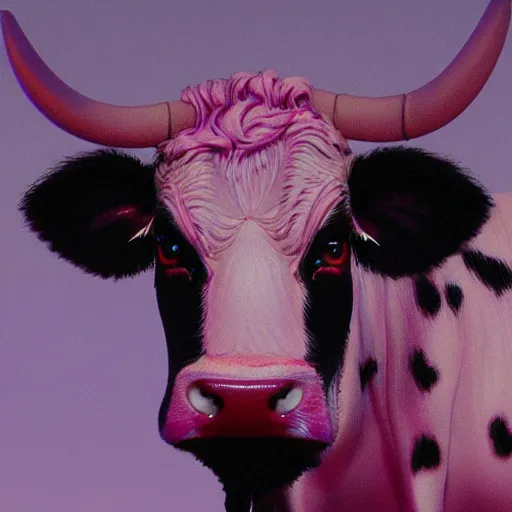 Prompt: synthwave chromatic cow face, detailed face, sharp focus