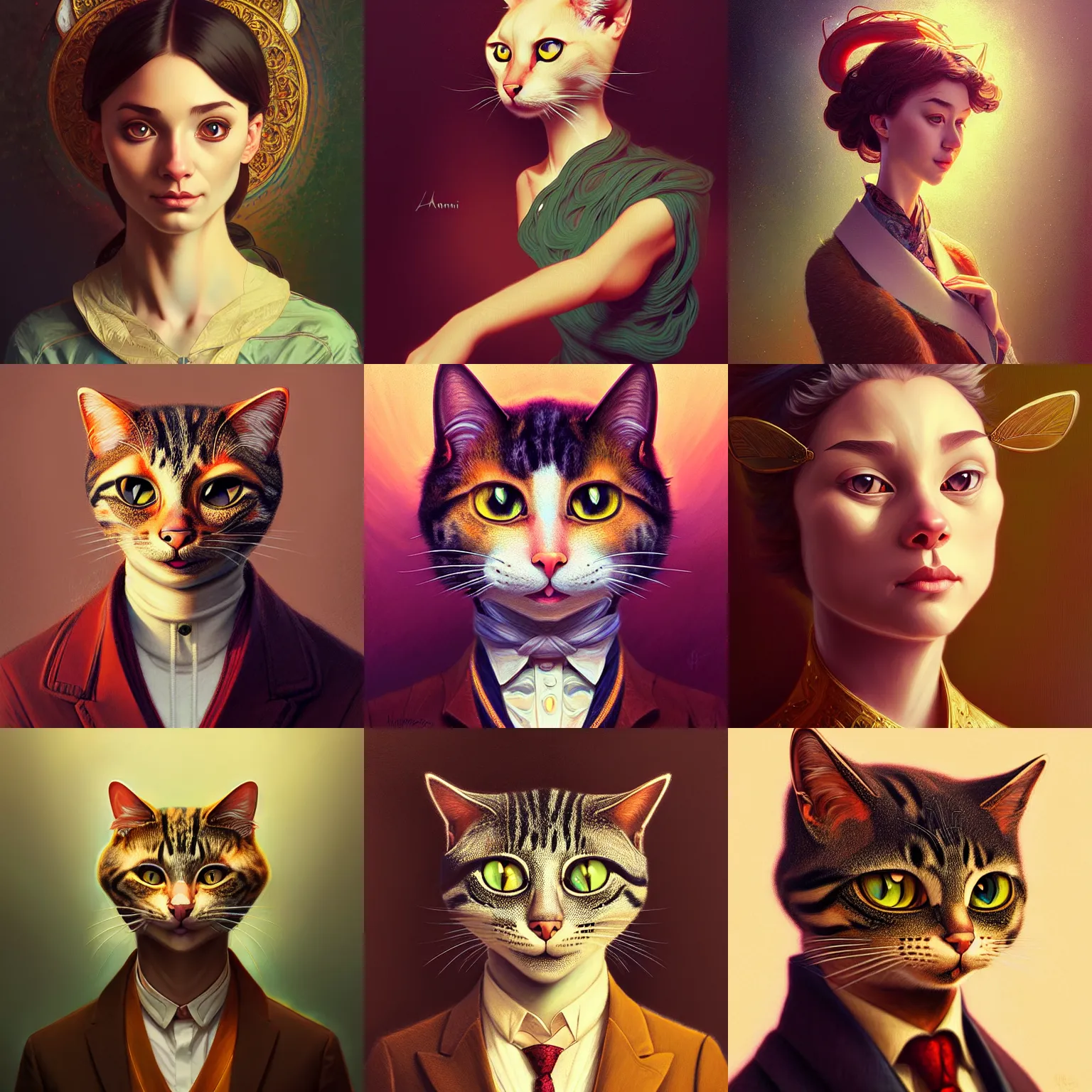 Prompt: portrait of an anthropomorphic cat aristocrat, path traced, highly detailed, high quality, digital painting, alena aenami, lilia alvarado, shinji aramaki, karol bak, alphonse mucha, tom bagshaw