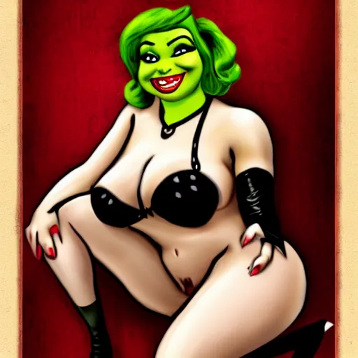 Prompt: Sexy Shrek as a Pinup girl