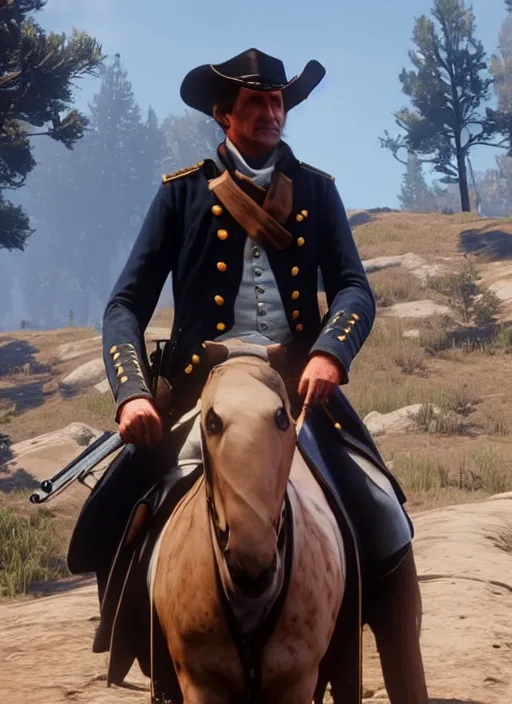 Prompt: film still of george washington in red dead redemption 2 ( 2 0 1 8 video game )