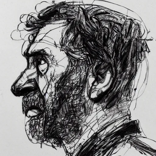 Image similar to a realistic yet scraggly portrait sketch of the side profile of a stern and sophisticated tom fulp, trending on artstation, intricate details, in the style of frank auerbach, in the style of sergio aragones, in the style of martin ansin, in the style of david aja, in the style of mattias adolfsson