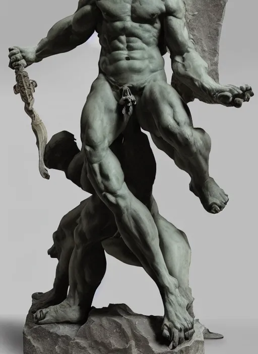 Prompt: a full figure rough marble sculpture of Giant Orc holding a sword by Rodin and Bernini