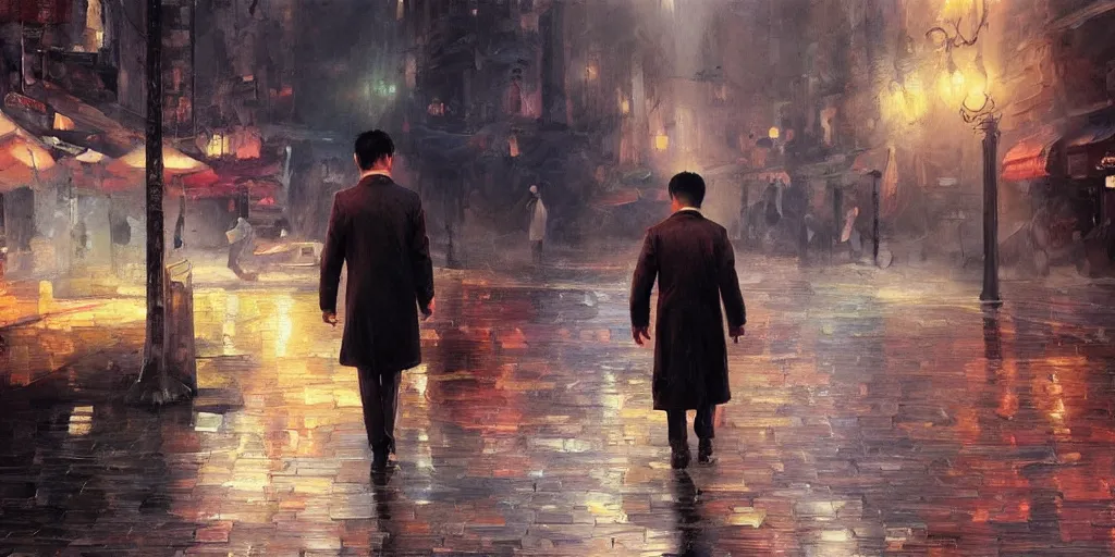 Image similar to in the mood for love, cinematic shot, oil painting by jama jurabaev, extremely detailed, brush hard, artstation, for aaa game, high quality, brush stroke