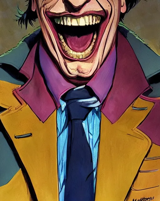 Image similar to portrait of saul goodman as the joker, colorful, art by makoto shinkai and peter elson, bernie wrightson