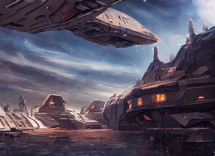 Prompt: a space sci fi shipyard, dramatic, artstation,