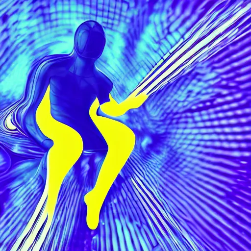 Image similar to man and wasp morphing in abstract surreal sketch style, blue and yellow gradient, noise, ultrafine detail, hd 8k