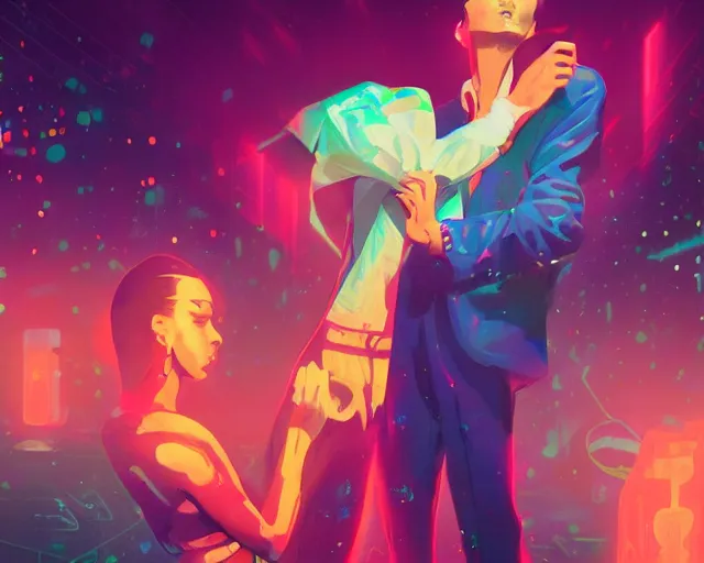 Image similar to a grime tale of the night fever, disco club of the occult, digital painting, artstation, ristan eaton, victo ngai, artgerm, rhads, ross draws, anime styled, hd, 4 k