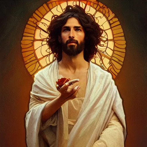 Prompt: a a piece of chips shaped like jesus, hyper realistic, 4 k, rule of thirds, extreme detail,, trending artstation, realistic lighting, by alphonse mucha, greg rutkowski, short neck