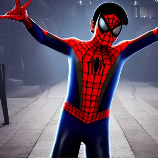 Image similar to Michael Jackson as spiderman, 4K action packed movie with lots of Unreal Engine realistic 2022 graphics