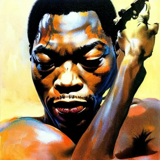 Image similar to portrait of fela kuti by frank frazetta, very detailed, 4 k