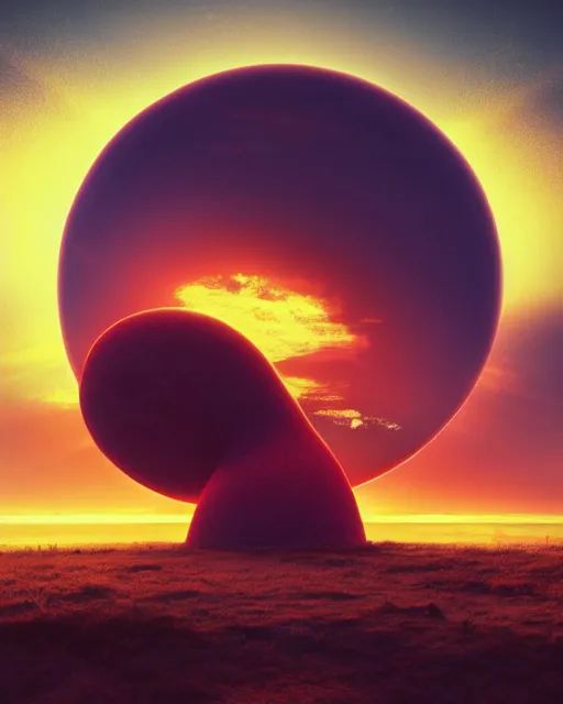 Image similar to the most beautiful sunset, giant pink full moon, a giant fluffy cloud morphing into a light great and red frog, coherent design, symmetrical, concept art, vivid color, complementary color, golden ratio, detailed, sharp lines, intricate, rainbowshift, by mc escher, by sahm, octane render