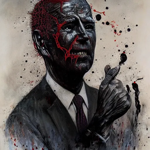 Image similar to presidential portrait of joe biden with oily black fluid pouring from mouth and nose as slenderman, medical diagram by beksinski, jon mcnaughton, and stephen gammell
