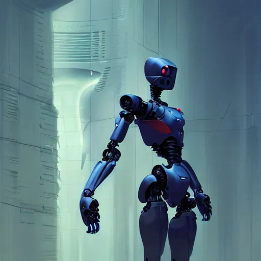 Image similar to expressive digital concept art of a high - tech robot on a depth of field background, artstation, award - winning realistic sci - fi concept art by jim burns and greg rutkowski, beksinski, a realism masterpiece, expressive color palette, james gilleard, bruegel, alphonse mucha, and yoshitaka amano