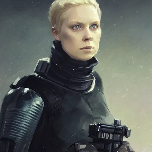 Image similar to portrait of a woman by greg rutkowski, she looks like gwendoline christie, wearing the tactical gear of the corellian confederation, star wars expanded universe, he is about 3 0 years old, highly detailed portrait, digital painting, artstation, concept art, smooth, sharp foccus ilustration, artstation hq