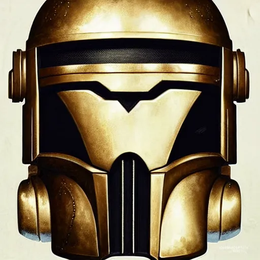 Image similar to Lofi steampunk portrait mandalorian, black and gold armor, gold helmet, Pixar style by Tristan Eaton Stanley Artgerm and Tom Bagshaw