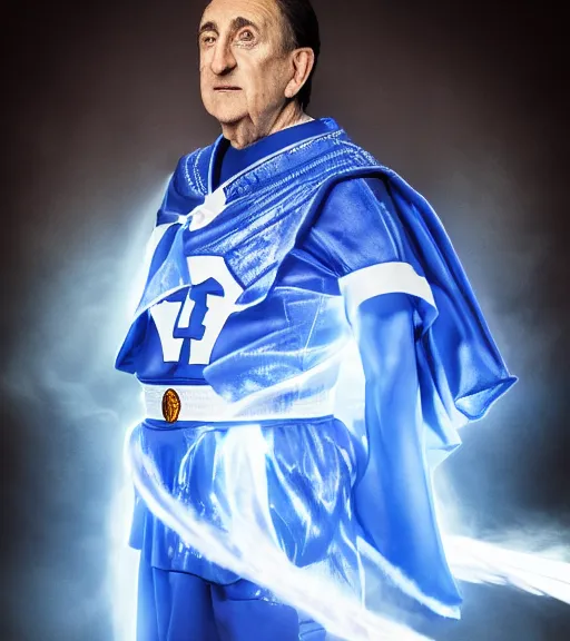 Image similar to portrait photography of mike krzyzewski as the god king emperor, blue devils, basketball, glowing, nimbus, volumetric light, unreal engine 5