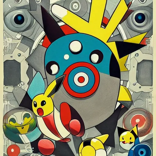 Prompt: bauhaus pokemon gouache illustration hip hop album cover art, conceptual mystery pokemon, intricate detailed painting, illustration sharp detail, manga 1 9 9 0