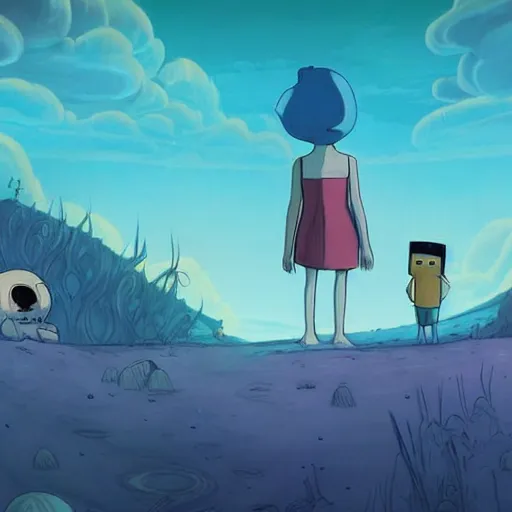 Prompt: a screenshot from adventure time by Salvador dali and Makoto Shinkai and Lois van baarle