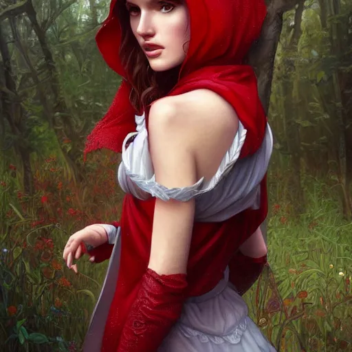 Image similar to ultra realistic illustration, bella thorne as little red riding hood, intricate, elegant, highly detailed, digital painting, artstation, concept art, smooth, sharp focus, illustration, art by artgerm and greg rutkowski and alphonse mucha