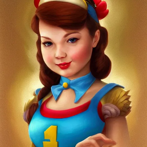 Image similar to princess daisy from super mario as realistic cute brunette human character art portrait, matte fantasy painting, deviantart artstation, by jason felix by steve argyle by tyler jacobson by peter mohrbacher, cinema c 9. 0