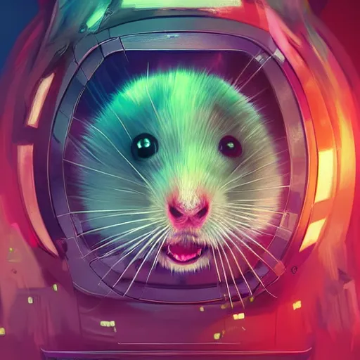 Prompt: very scared hamster, dollars on background, digital illustration portrait design, by android jones and greg rutkowski, retrowave color scheme, detailed, cinematic lighting, wide angle action dynamic portrait