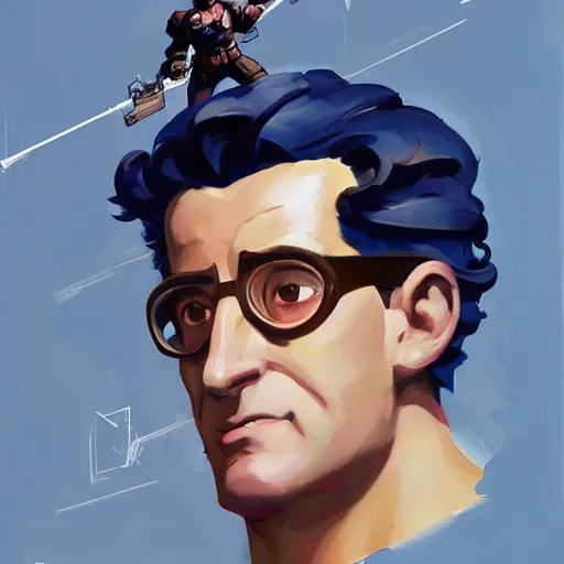 Image similar to greg manchess portrait painting of armored ghostbuster egon spengler as overwatch character, medium shot, asymmetrical, profile picture, organic painting, sunny day, matte painting, bold shapes, hard edges, street art, trending on artstation, by huang guangjian and gil elvgren and sachin teng