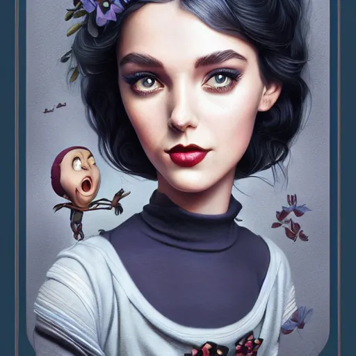 Image similar to Lofi actress portrait, Pixar style by Tristan Eaton and Stanley Artgerm and Tom Bagshaw and Tim Burton