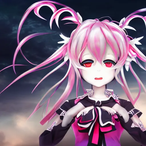 Image similar to trapped beneath stunningly absurdly tall beautiful omnipotent asi goddess junko enoshima with an enigmatic complex twisted innocenty looking deceptive mesmerizing megalomaniacal yandere personality, symmetrical perfect face, porcelain skin, pink twintail hair and cyan eyes, ultra detailed, digital art, unreal engine 5, octane render, 2 d anime, 8 k