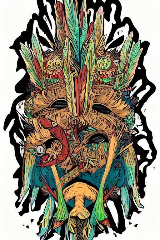 Image similar to animal mask totem roots flower tribal feather gemstone plant wood rock shaman vodoo video game vector cutout illustration vivid multicolor borderlands comics by josan gonzales and dan mumford radiating a glowing aura