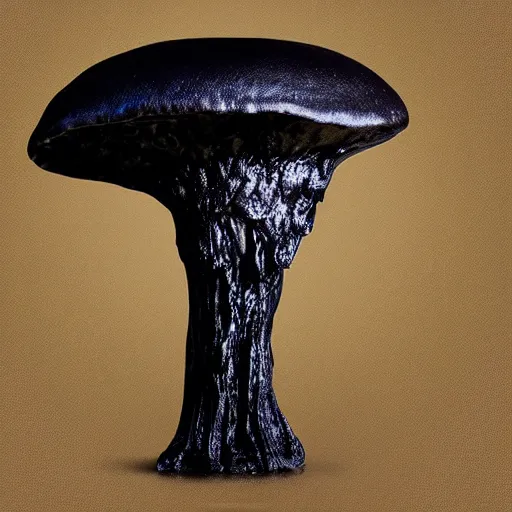 Image similar to an alien mushroom, melty, oozing black goo