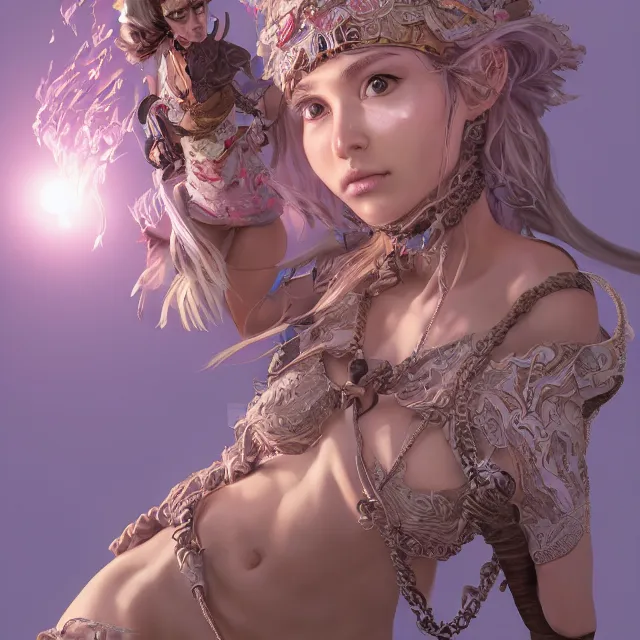Prompt: studio portrait of neutral good colorful female cleric bard healer as absurdly beautiful, elegant, young sensual swimsuit model, ultrafine hyperrealistic detailed face illustration by kim jung gi, irakli nadar, intricate linework, sharp focus, bright colors, matte, octopath traveler, final fantasy, unreal engine highly rendered, global illumination, radiant light, intricate environment