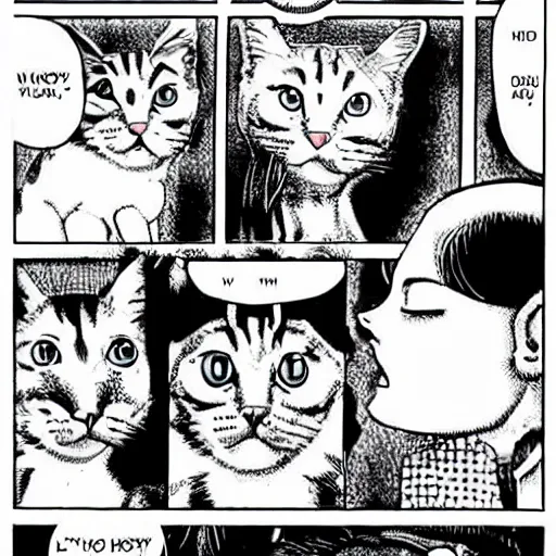 Image similar to happy cat eating a dog, manga, junji ito