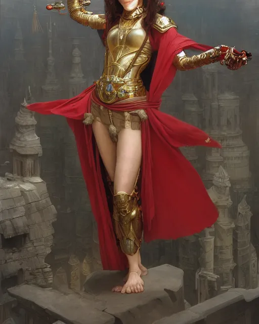 Image similar to A Full View of a Red Wizard wearing a robe and ornate armor. masterpiece 4k digital illustration by Ruan Jia and Mandy Jurgens and Artgerm and greg rutkowski and Alexander Tsaruk and WLOP and william-adolphe bouguereau, award winning, Artstation, art nouveau aesthetic, Alphonse Mucha background, intricate details, realistic, panoramic view, Hyperdetailed, 8k resolution, intricate art nouveau