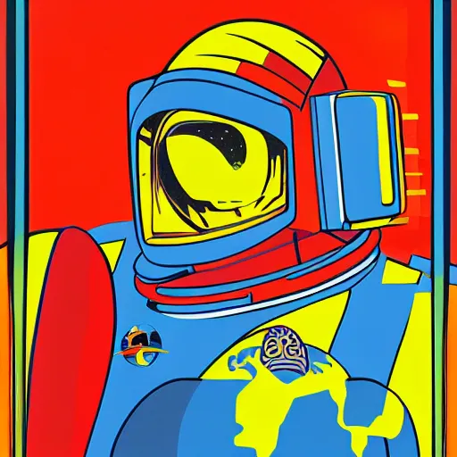 Image similar to futurism pop art of an astronaut watching the earth