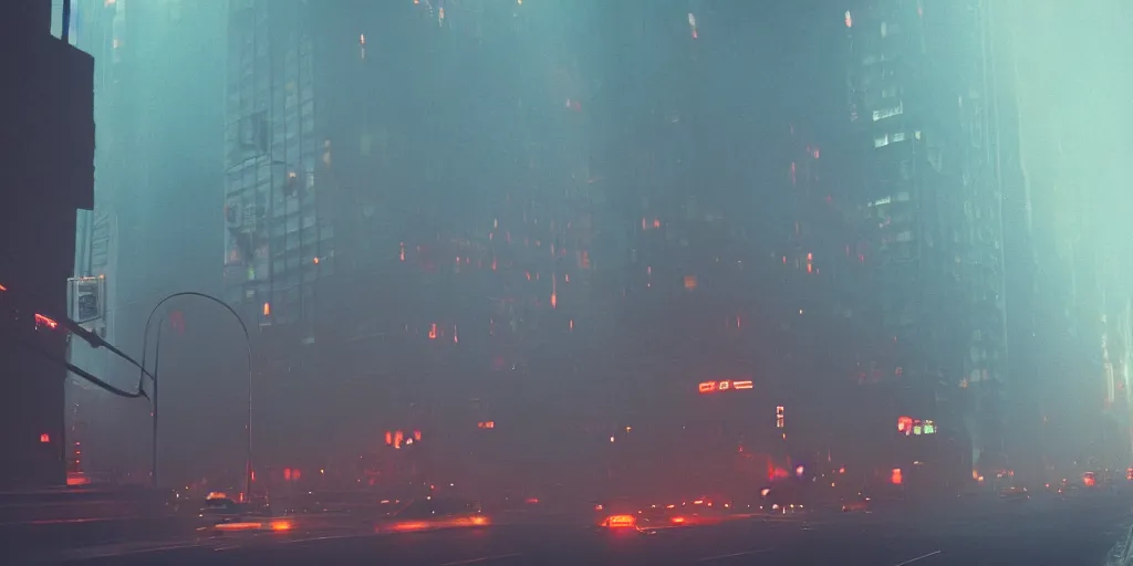 Prompt: city street, neo noir, blade runner, sci fi, retro futuristic, cinematic, atmospheric, hazy, 135mm lens, 3D