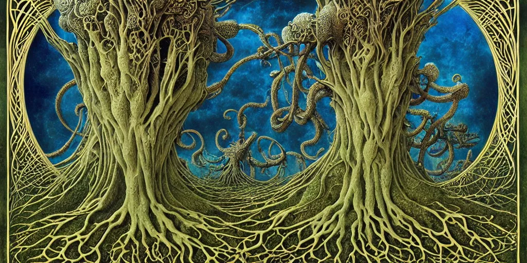 Image similar to tree of life by roger dean and andrew ferez, art forms of nature by ernst haeckel, divine chaos engine, symbolist, visionary, art nouveau, botanical fractal structures, organic, detailed, realistic, surreality