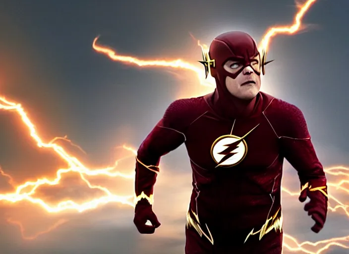 Image similar to film still of jack black as the flash in the new flash movie, 4 k