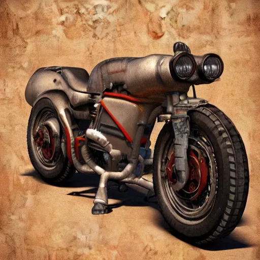 Image similar to akira motorcycle 3 d model, steampunk, 3 d cg, digital art, soft light