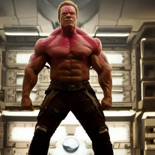 Prompt: film still of Arnold Schwarzenegger as Drax in Guardians of the Galaxy