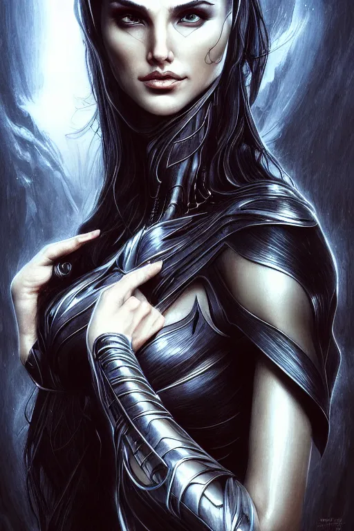 Image similar to very very beautiful longshot photo of chthonic spirit of Gal Gadot with demonic eyes and black veins, intricate, elegant, highly detailed, artstation, concept art, smooth, sharp focus, illustration, art by artgerm, Ayami Kojima, Beksinski, Giger