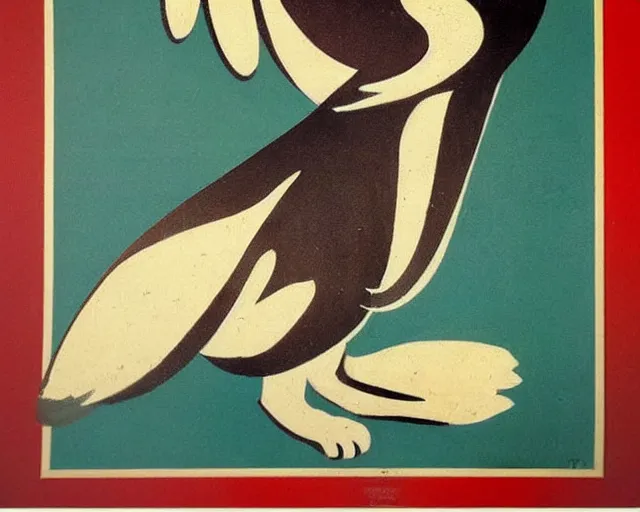 Image similar to vintage art deco animal poster depicting a cat with wings and talons