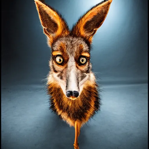 Image similar to portrait of wile e coyote, studio photograph, dramatic lighting