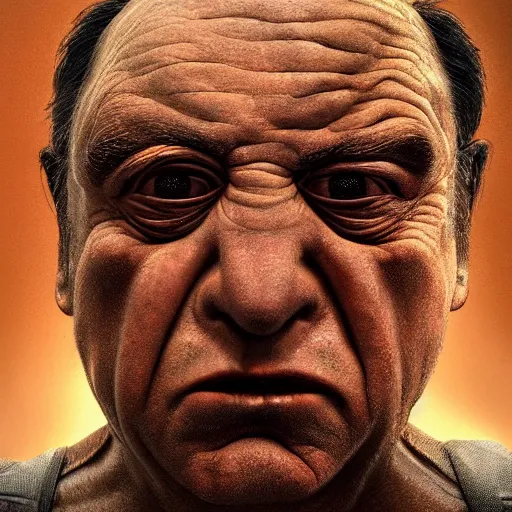 Image similar to hyperrealistic mixed media high resolution image of Danny DeVito in Total Recall as an alien, stunning 3d render inspired art by István Sándorfi and Greg Rutkowski and Unreal Engine, perfect symmetry, dim volumetric lighting, 8k octane beautifully detailed render, post-processing, extremely hyper-detailed, intricate, epic composition, highly detailed attributes, highly detailed atmosphere, full body shot, cinematic lighting, masterpiece, trending on artstation, very very detailed, masterpiece, stunning, flawless structure, lifelike texture, perfection,