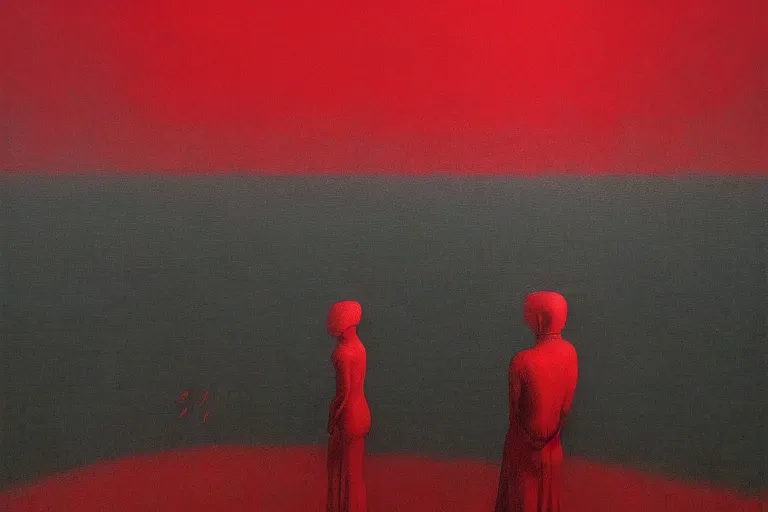 Image similar to only with red, a red dystopic knight, venice, flock of birds in the red sky, in the style of beksinski, parts by edward hopper, parts by rodcenko, parts by yue minjun, intricate and epic composition, red by caravaggio, insanely quality, highly detailed, masterpiece, red light, artstation, 4 k