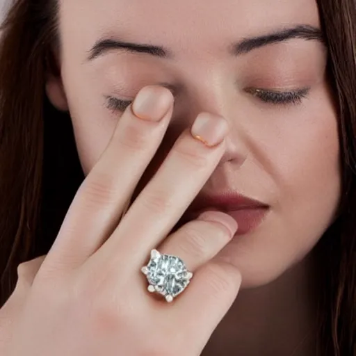 Prompt: wife wearing a ring with stunning 4 8 7 carat diamond that shimmers