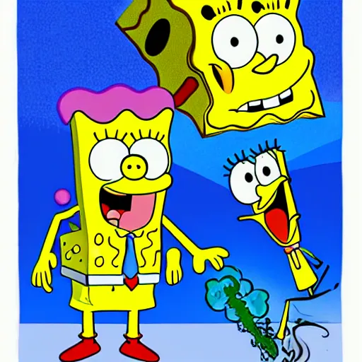 Image similar to spongebob and patrick smoking a marijuana blunt