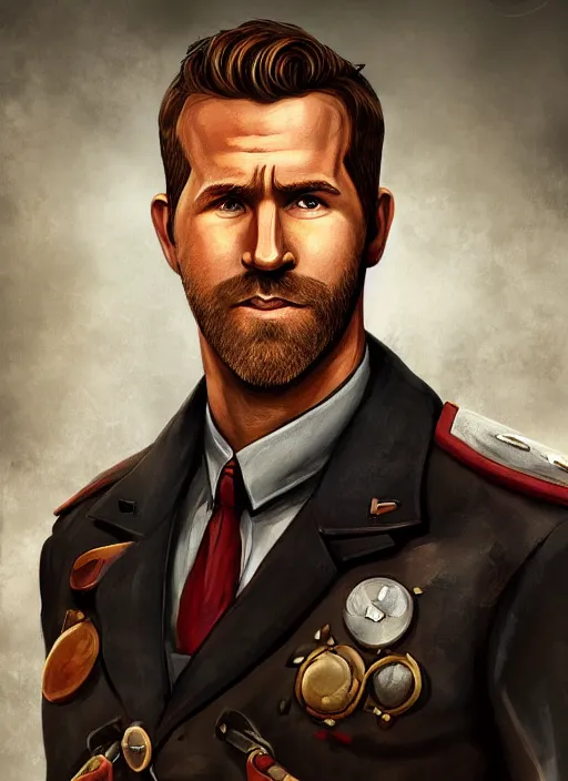 Prompt: hearts of iron 4 portrait of ryan reynolds, trending on artstation, character portrait, ylva ljungqvist, paradox interactive