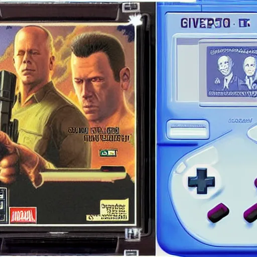 Image similar to coverart for a Gameboy videogame that just loads a picture of Bruce Willis, no other gameplay features