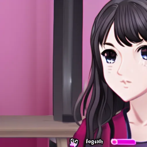 Prompt: Sasha Grey in 'Doki Doki Literature Club' visual novel, screenshot 4k high details high fidelity