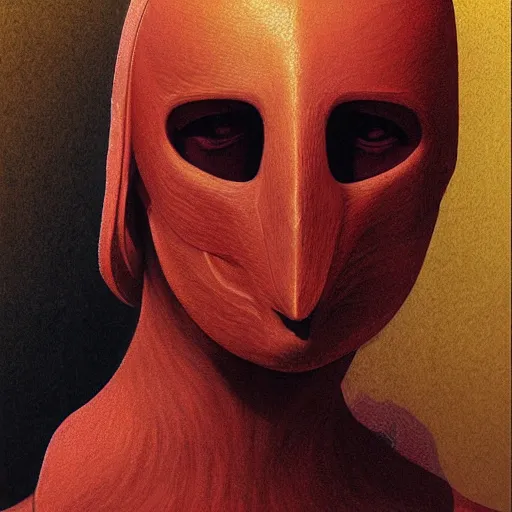Prompt: female in golden mask by Wayne Barlowe